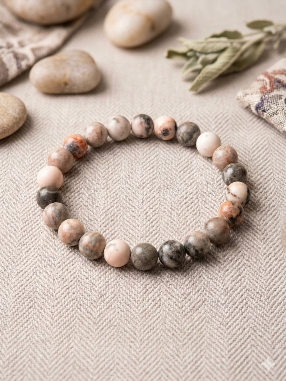 Natural Pink Zebra Jasper Beaded Stretch Bracelet Boho Stone 8mm